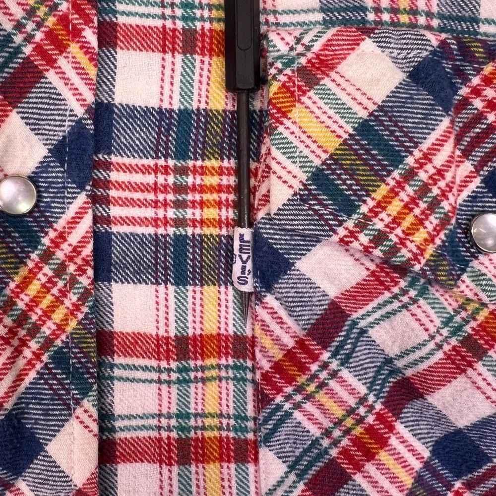 VTG 70s Levis Western Shirt Mens XL Plaid Snap‎ Sportswear Retro Big E White Tab